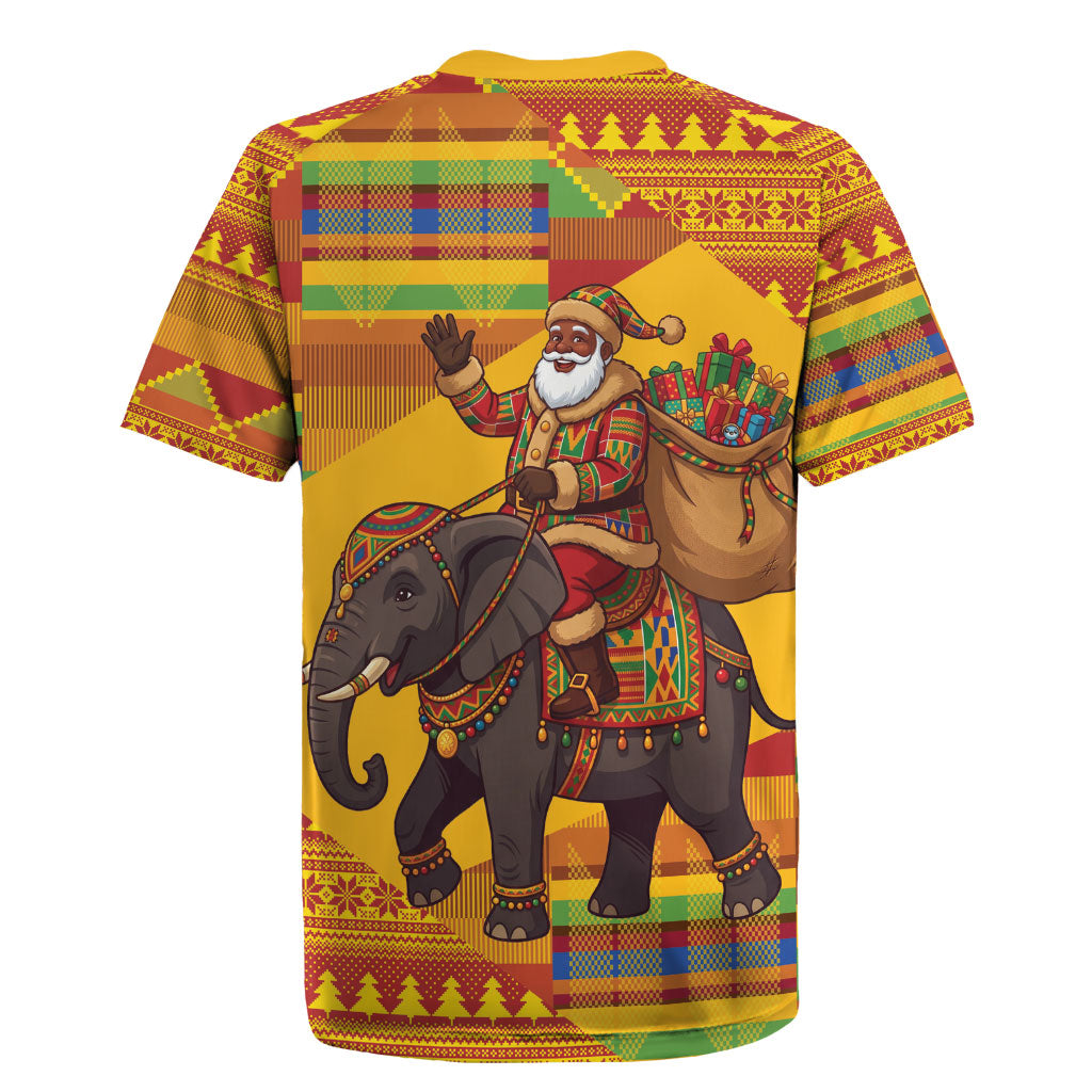 Ghana Christmas Santa African Elephant Rugby Jersey Kente Inspired Woven Geometric Blocks