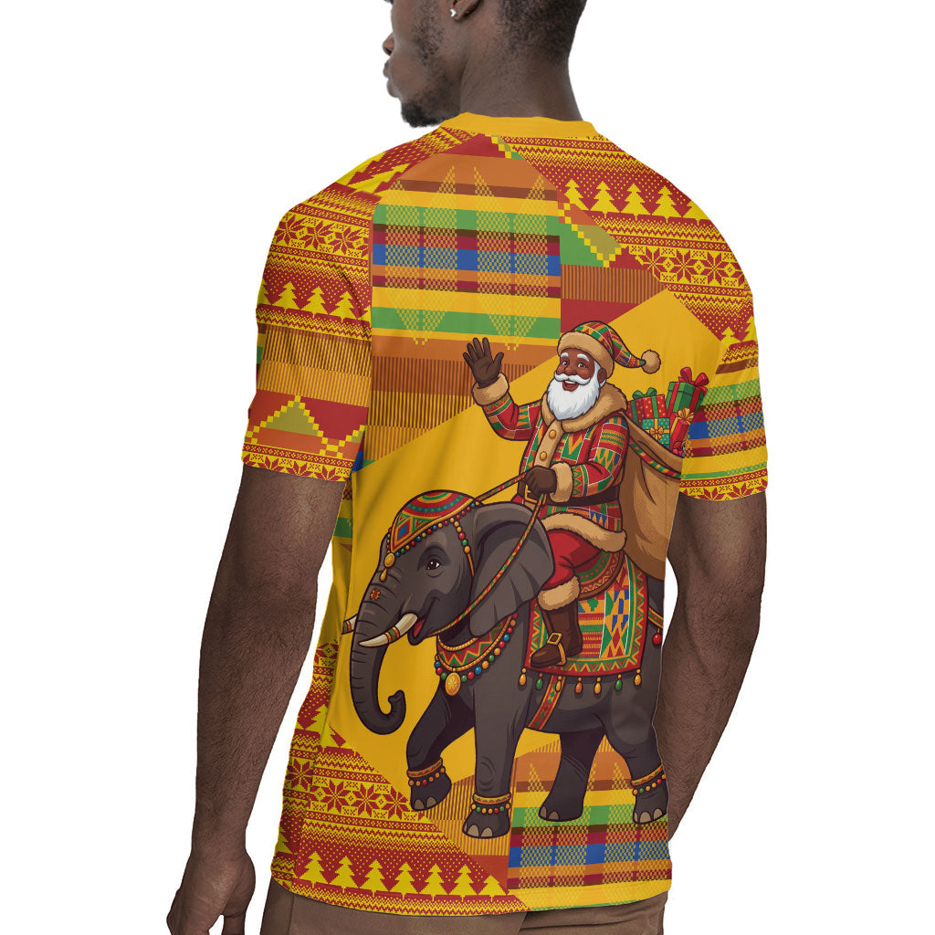 Ghana Christmas Santa African Elephant Rugby Jersey Kente Inspired Woven Geometric Blocks