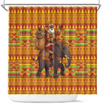 Ghana Christmas Santa African Elephant Shower Curtain Kente Inspired Woven Geometric Blocks