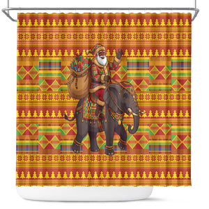Ghana Christmas Santa African Elephant Shower Curtain Kente Inspired Woven Geometric Blocks