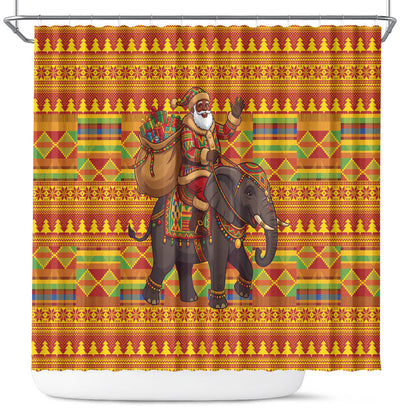 Ghana Christmas Santa African Elephant Shower Curtain Kente Inspired Woven Geometric Blocks
