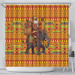 Ghana Christmas Santa African Elephant Shower Curtain Kente Inspired Woven Geometric Blocks