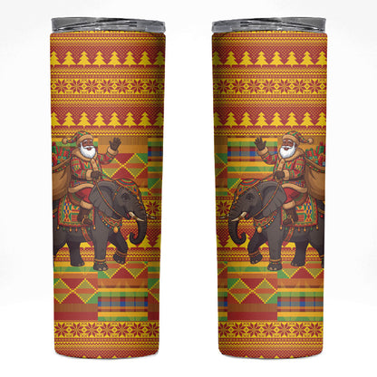 Ghana Christmas Santa African Elephant Skinny Tumbler Kente Inspired Woven Geometric Blocks