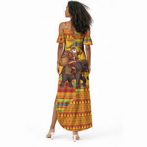 Ghana Christmas Santa African Elephant Summer Maxi Dress Kente Inspired Woven Geometric Blocks