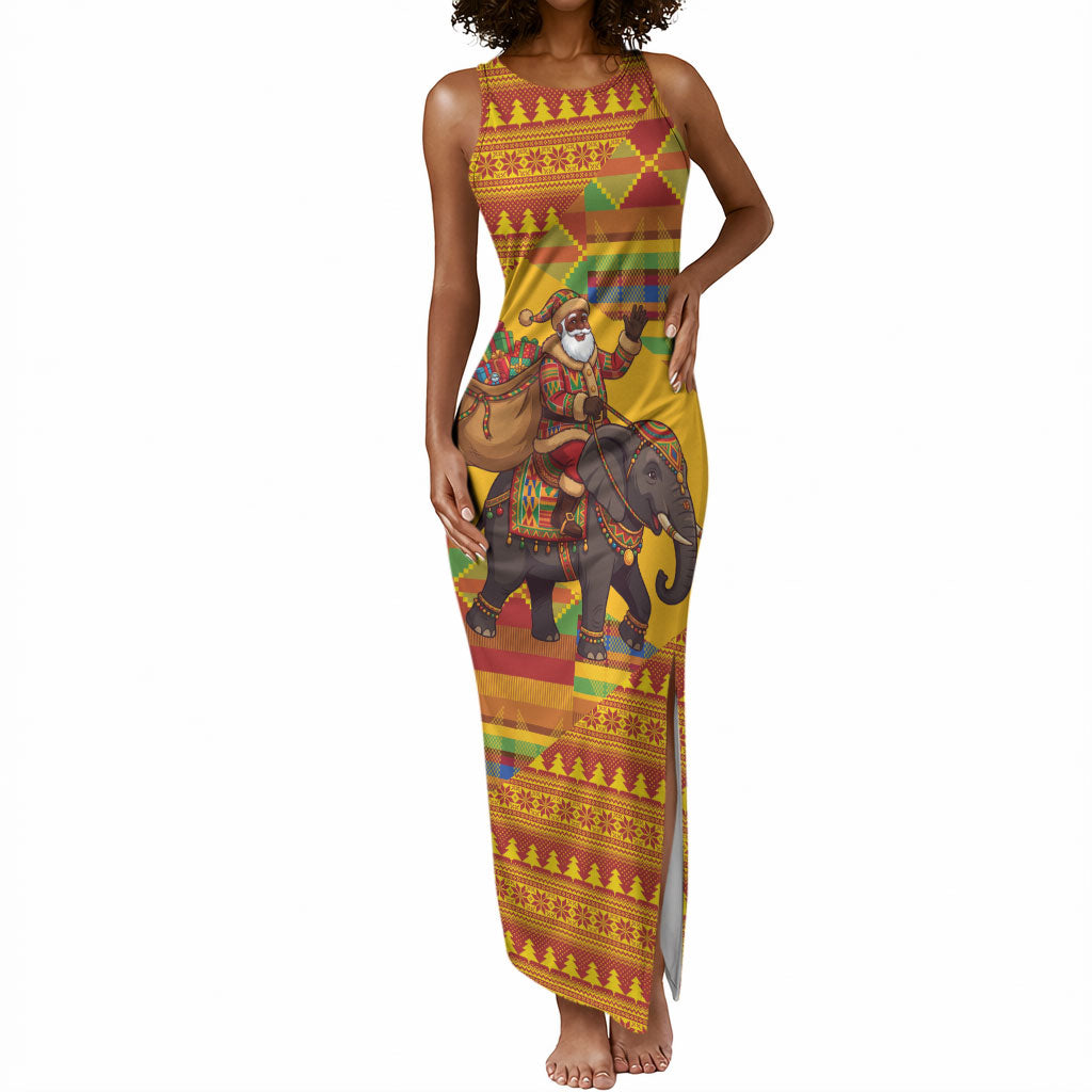 Ghana Christmas Santa African Elephant Tank Maxi Dress Kente Inspired Woven Geometric Blocks