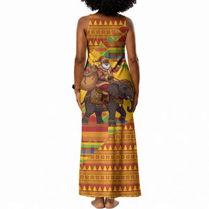 Ghana Christmas Santa African Elephant Tank Maxi Dress Kente Inspired Woven Geometric Blocks