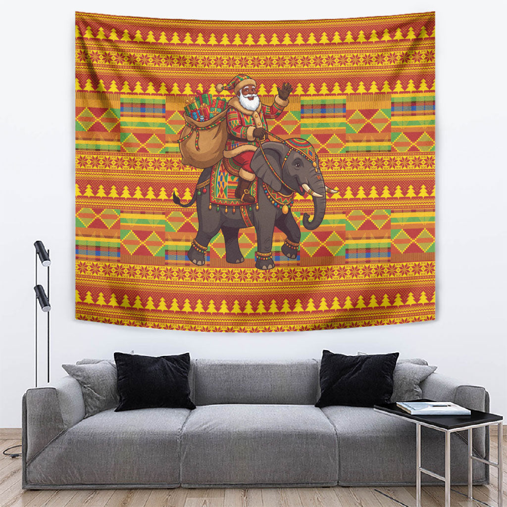 Ghana Christmas Santa African Elephant Tapestry Kente Inspired Woven Geometric Blocks