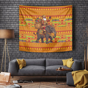 Ghana Christmas Santa African Elephant Tapestry Kente Inspired Woven Geometric Blocks