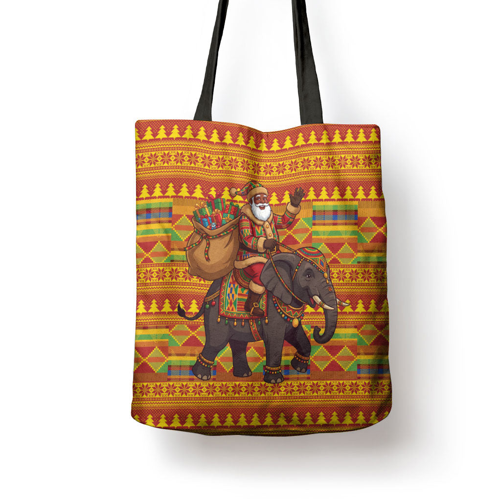 Ghana Christmas Santa African Elephant Tote Bag Kente Inspired Woven Geometric Blocks