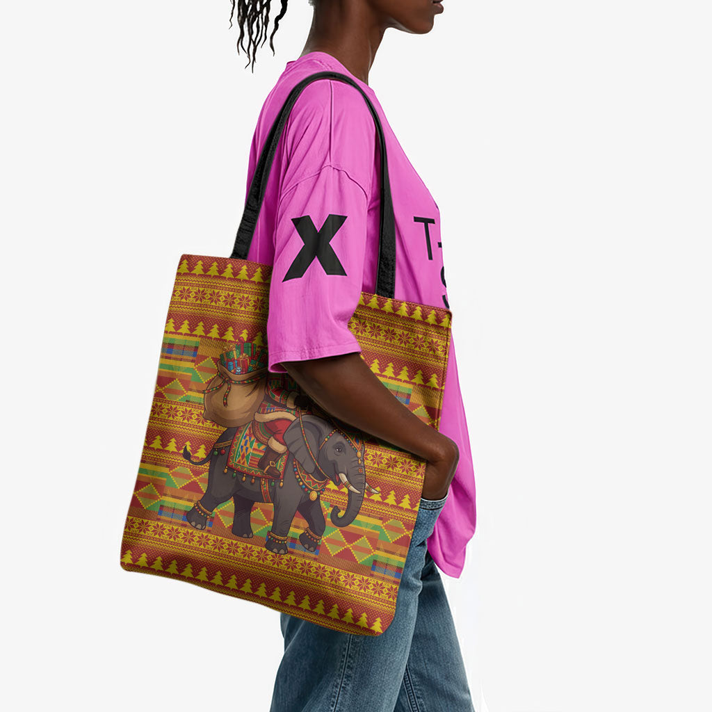 Ghana Christmas Santa African Elephant Tote Bag Kente Inspired Woven Geometric Blocks