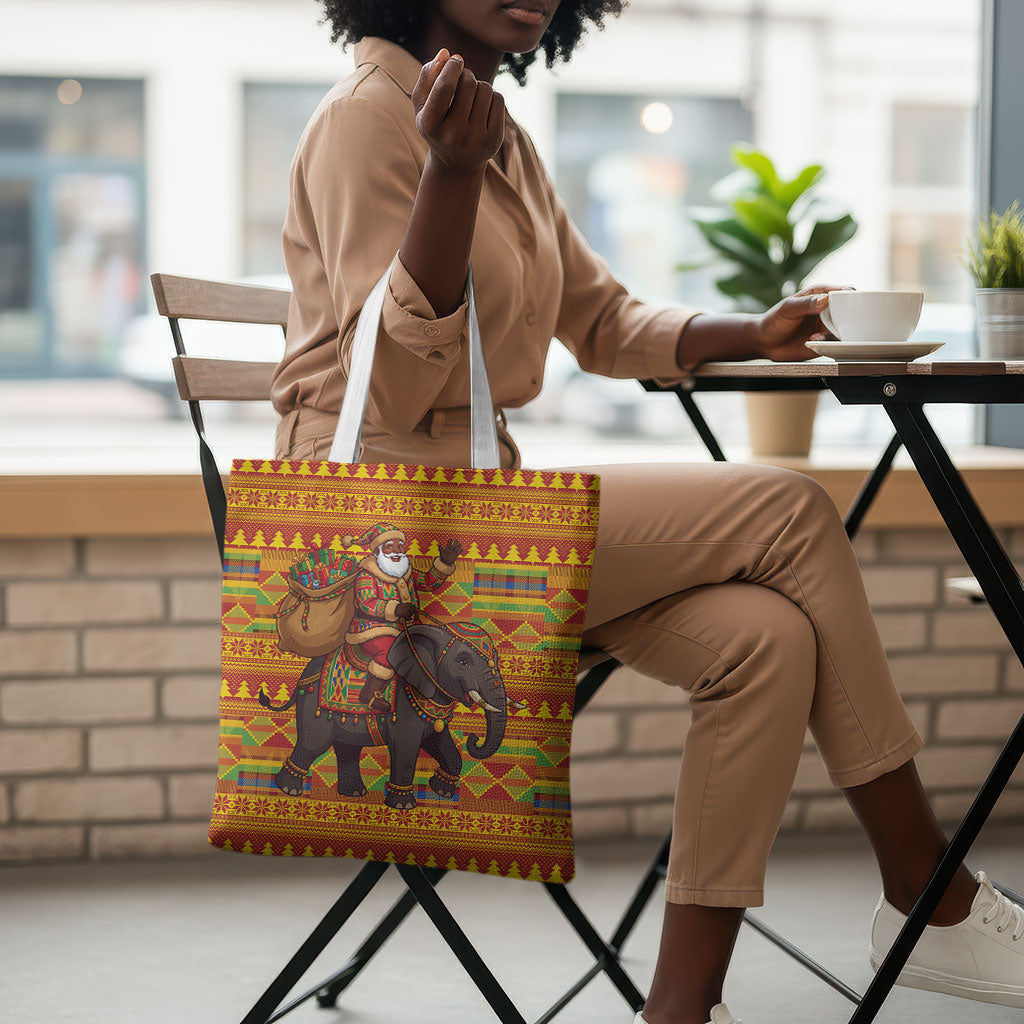 Ghana Christmas Santa African Elephant Tote Bag Kente Inspired Woven Geometric Blocks