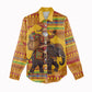 Ghana Christmas Santa African Elephant Women Casual Shirt Kente Inspired Woven Geometric Blocks