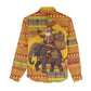 Ghana Christmas Santa African Elephant Women Casual Shirt Kente Inspired Woven Geometric Blocks