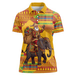 Ghana Christmas Santa African Elephant Women Polo Shirt Kente Inspired Woven Geometric Blocks