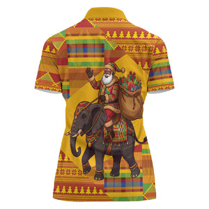 Ghana Christmas Santa African Elephant Women Polo Shirt Kente Inspired Woven Geometric Blocks