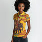 Ghana Christmas Santa African Elephant Women Polo Shirt Kente Inspired Woven Geometric Blocks