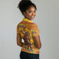 Ghana Christmas Santa African Elephant Women Polo Shirt Kente Inspired Woven Geometric Blocks