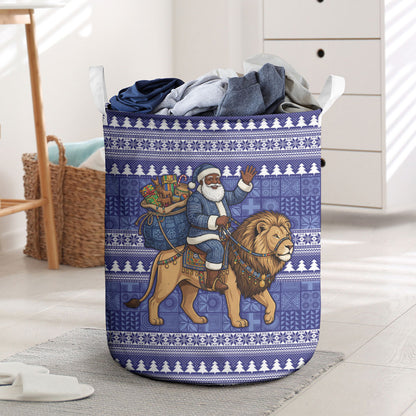 Nigeria Christmas Santa West African Lion Laundry Basket Adire Indigo Resist Dye Motifs