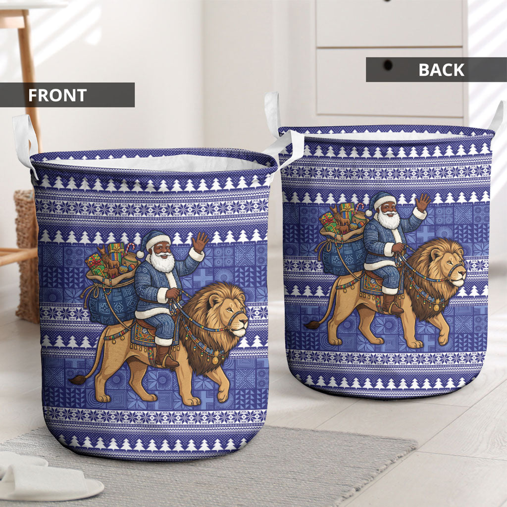 Nigeria Christmas Santa West African Lion Laundry Basket Adire Indigo Resist Dye Motifs