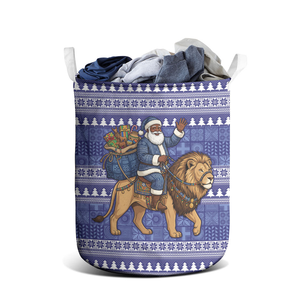Nigeria Christmas Santa West African Lion Laundry Basket Adire Indigo Resist Dye Motifs