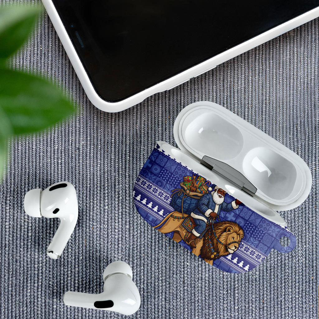 Nigeria Christmas Santa West African Lion AirPods Case Adire Indigo Resist Dye Motifs
