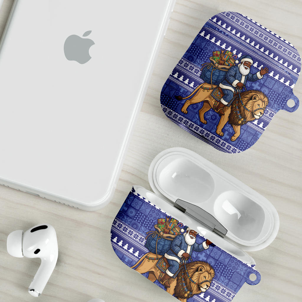 Nigeria Christmas Santa West African Lion AirPods Case Adire Indigo Resist Dye Motifs