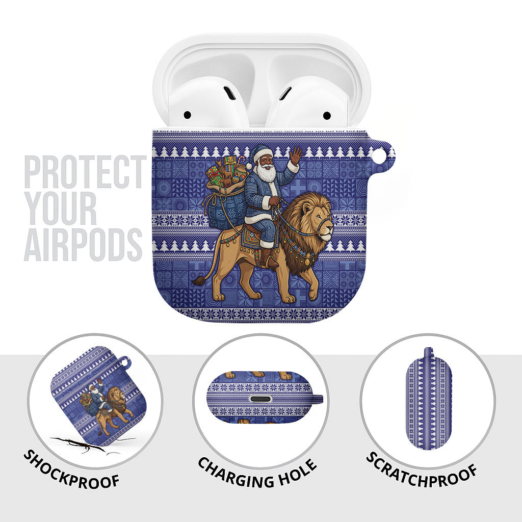 Nigeria Christmas Santa West African Lion AirPods Case Adire Indigo Resist Dye Motifs
