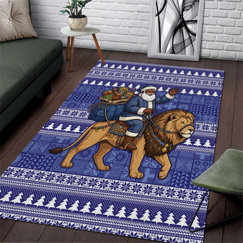 Nigeria Christmas Santa West African Lion Area Rug Adire Indigo Resist Dye Motifs