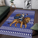 Nigeria Christmas Santa West African Lion Area Rug Adire Indigo Resist Dye Motifs