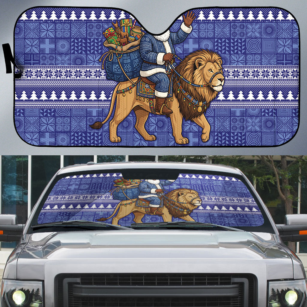 Nigeria Christmas Santa West African Lion Auto Sun Shade Adire Indigo Resist Dye Motifs