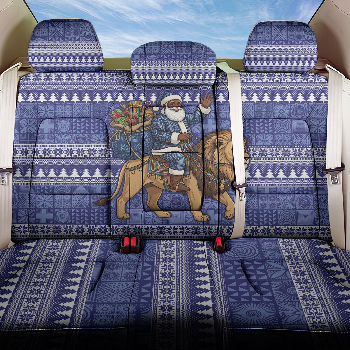 Nigeria Christmas Santa West African Lion Back Car Seat Cover Adire Indigo Resist Dye Motifs