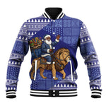Nigeria Christmas Santa West African Lion Baseball Jacket Adire Indigo Resist Dye Motifs