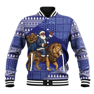 Nigeria Christmas Santa West African Lion Baseball Jacket Adire Indigo Resist Dye Motifs