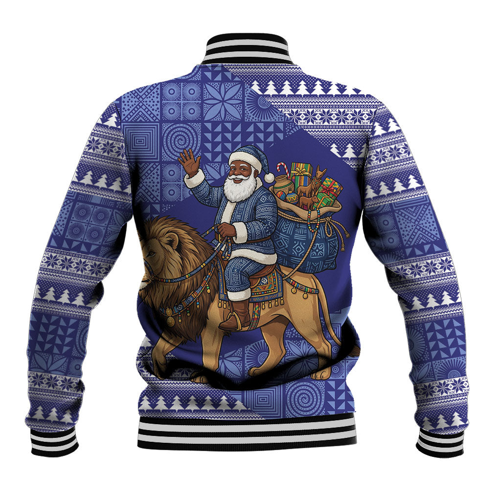 Nigeria Christmas Santa West African Lion Baseball Jacket Adire Indigo Resist Dye Motifs