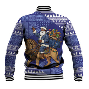 Nigeria Christmas Santa West African Lion Baseball Jacket Adire Indigo Resist Dye Motifs
