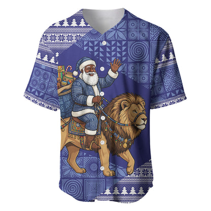 Nigeria Christmas Santa West African Lion Baseball Jersey Adire Indigo Resist Dye Motifs