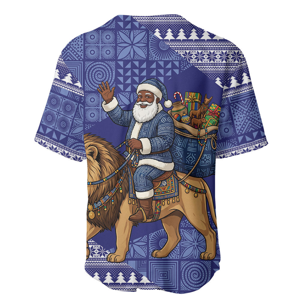 Nigeria Christmas Santa West African Lion Baseball Jersey Adire Indigo Resist Dye Motifs