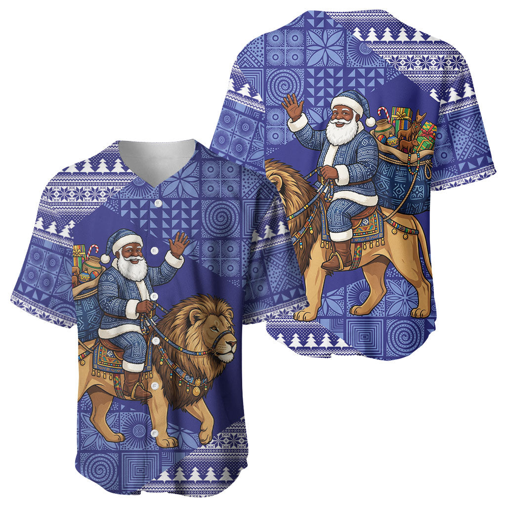 Nigeria Christmas Santa West African Lion Baseball Jersey Adire Indigo Resist Dye Motifs