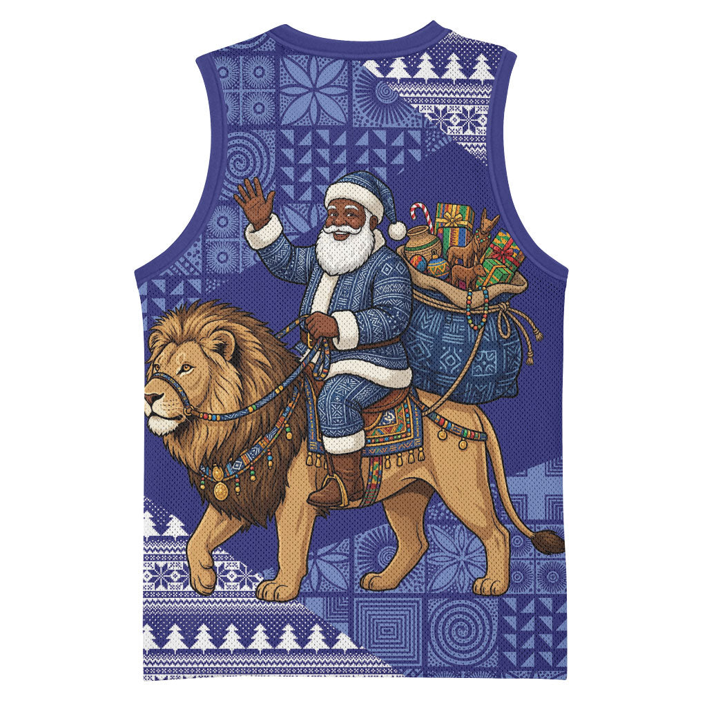 Nigeria Christmas Santa West African Lion Basketball Jersey Adire Indigo Resist Dye Motifs
