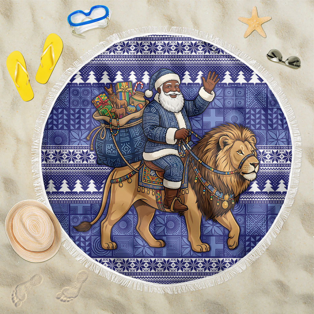 Nigeria Christmas Santa West African Lion Beach Blanket Adire Indigo Resist Dye Motifs