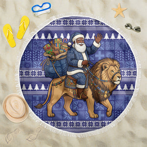 Nigeria Christmas Santa West African Lion Beach Blanket Adire Indigo Resist Dye Motifs