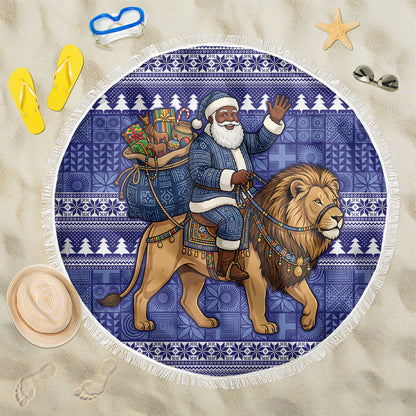 Nigeria Christmas Santa West African Lion Beach Blanket Adire Indigo Resist Dye Motifs