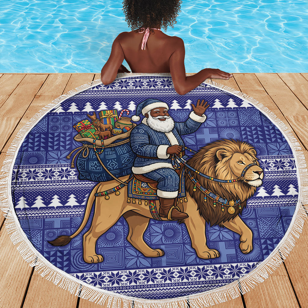 Nigeria Christmas Santa West African Lion Beach Blanket Adire Indigo Resist Dye Motifs