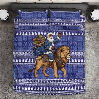 Nigeria Christmas Santa West African Lion Bedding Set Adire Indigo Resist Dye Motifs