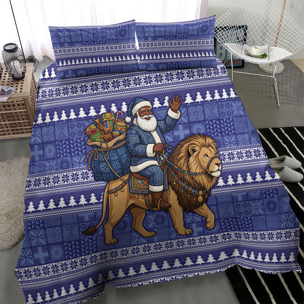 Nigeria Christmas Santa West African Lion Bedding Set Adire Indigo Resist Dye Motifs