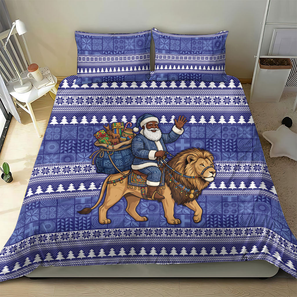 Nigeria Christmas Santa West African Lion Bedding Set Adire Indigo Resist Dye Motifs