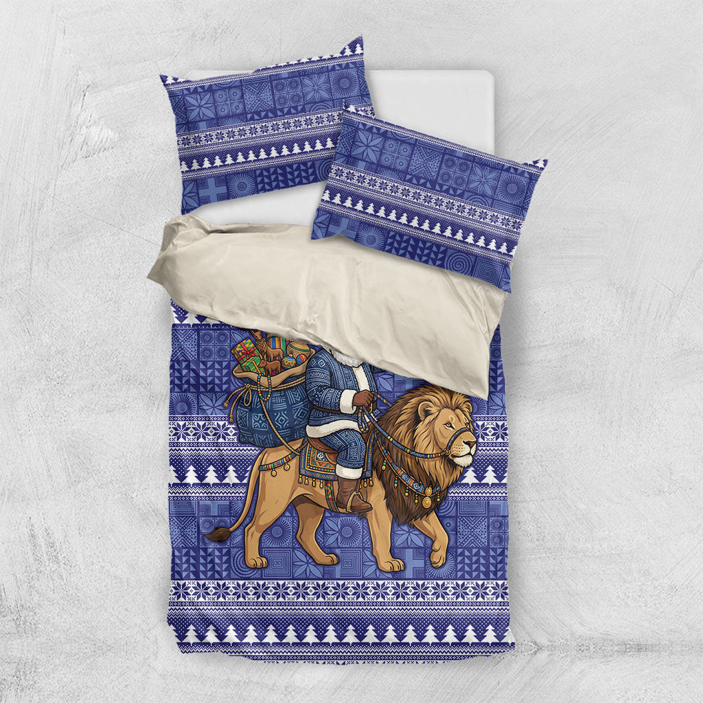 Nigeria Christmas Santa West African Lion Bedding Set Adire Indigo Resist Dye Motifs