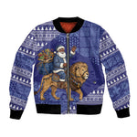 Nigeria Christmas Santa West African Lion Bomber Jacket Adire Indigo Resist Dye Motifs
