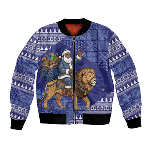 Nigeria Christmas Santa West African Lion Bomber Jacket Adire Indigo Resist Dye Motifs