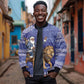 Nigeria Christmas Santa West African Lion Bomber Jacket Adire Indigo Resist Dye Motifs